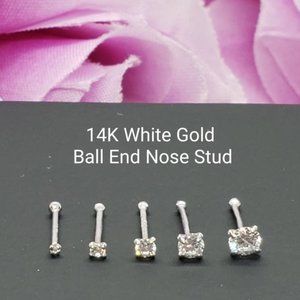 14K Solid White Gold , Ball Ends Nose Stud 20GA